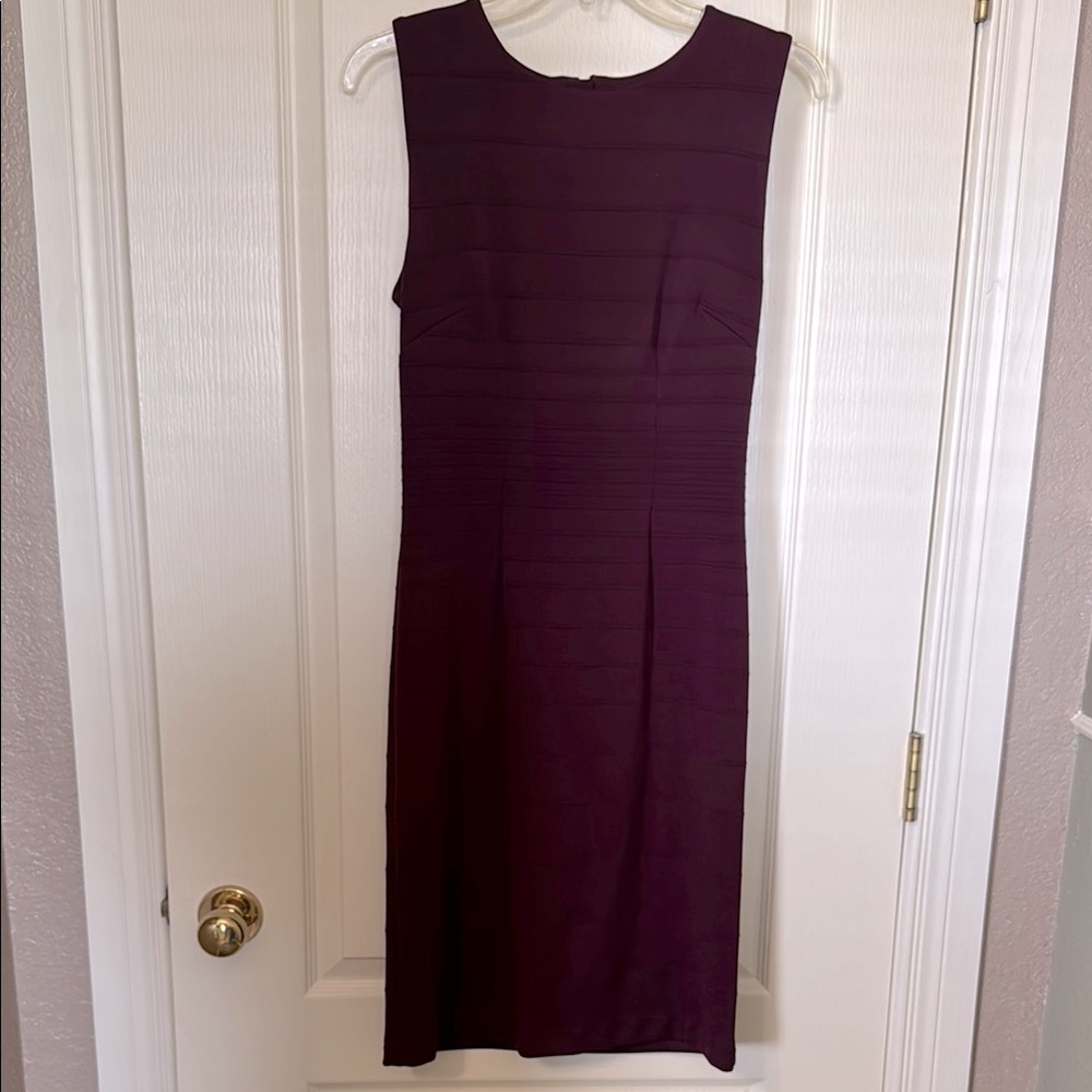 Margaret M Wine colored Sheath Midi Dress Crew Neck Sleeveless